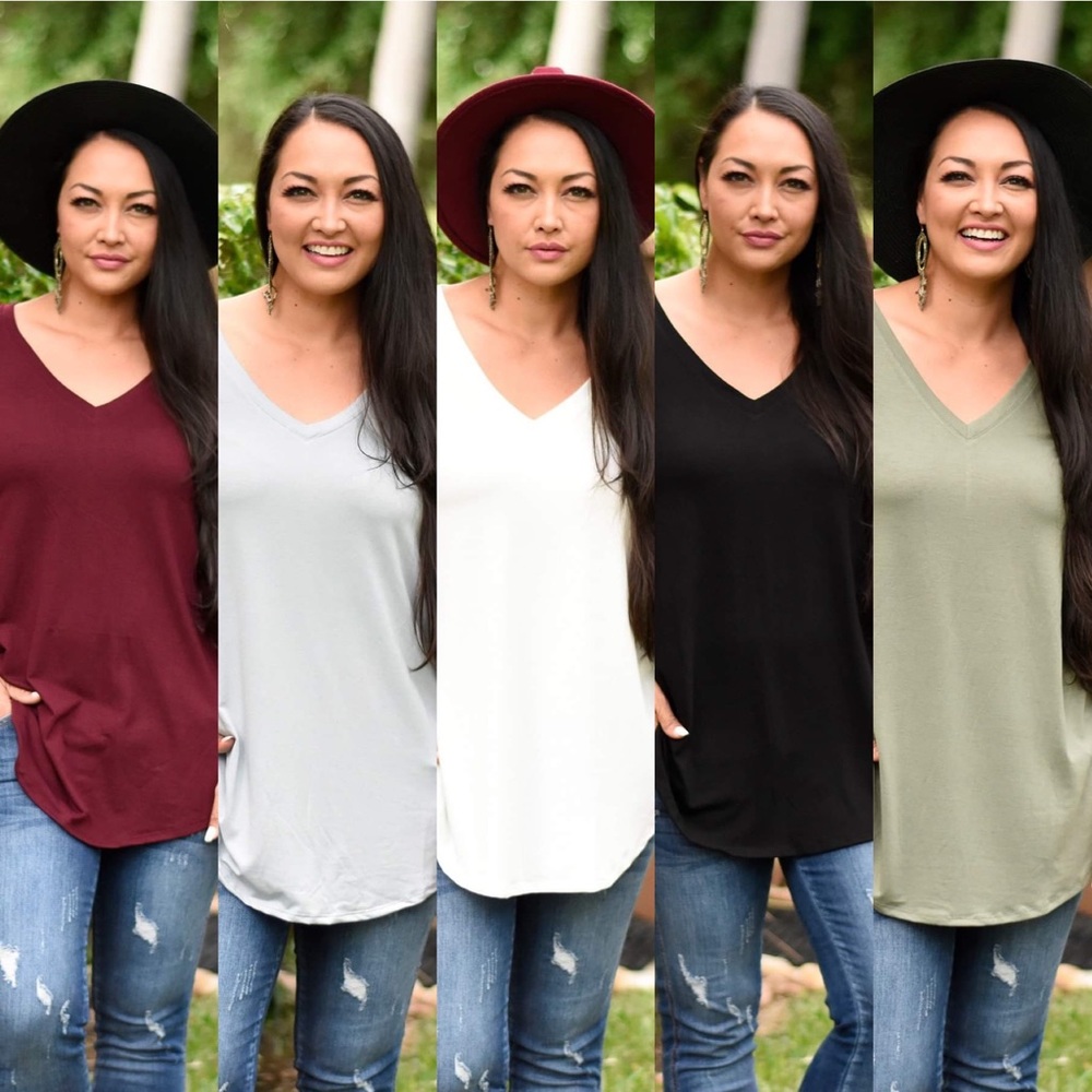 Grey Mist Basic Vneck Long Sleeve Tee - Picture 3 of 3